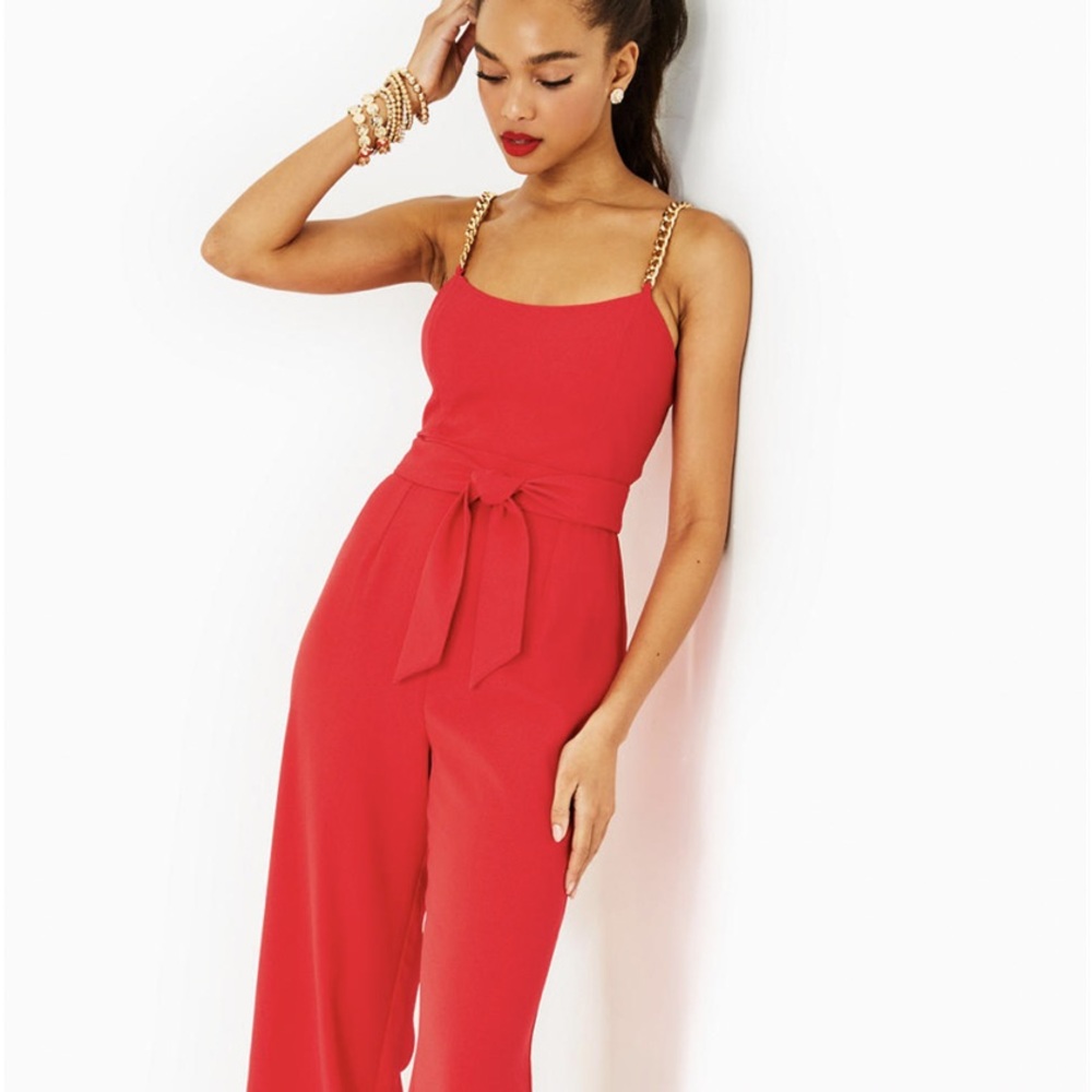 Lilly Pulitzer Zemira Sleeves Jumpsuit, Red, Size 12